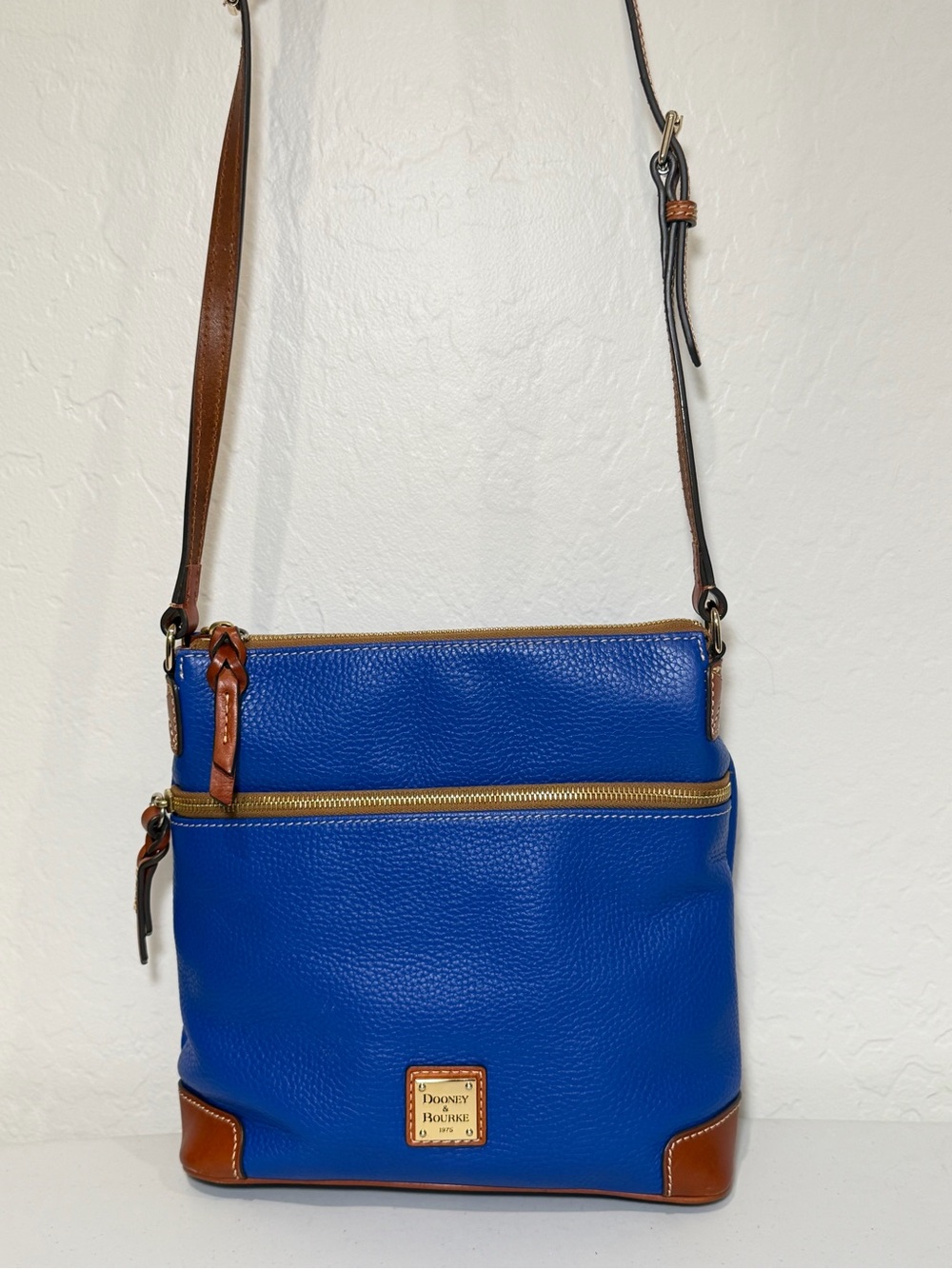 Dooney & Bourke Blue Leather Crossbody with Brown Trim
